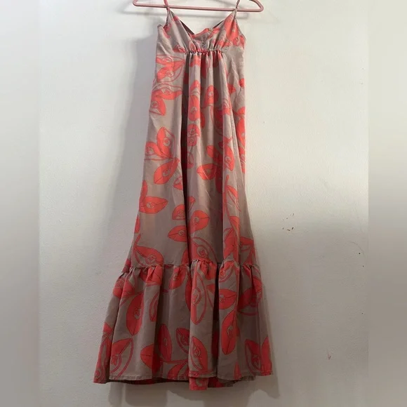 CYNTHIA VINCENT Floral Maxi Dress SIZE 2 SMALL Red Brown Tan Casual Flowy Breezy - Picture 3 of 8